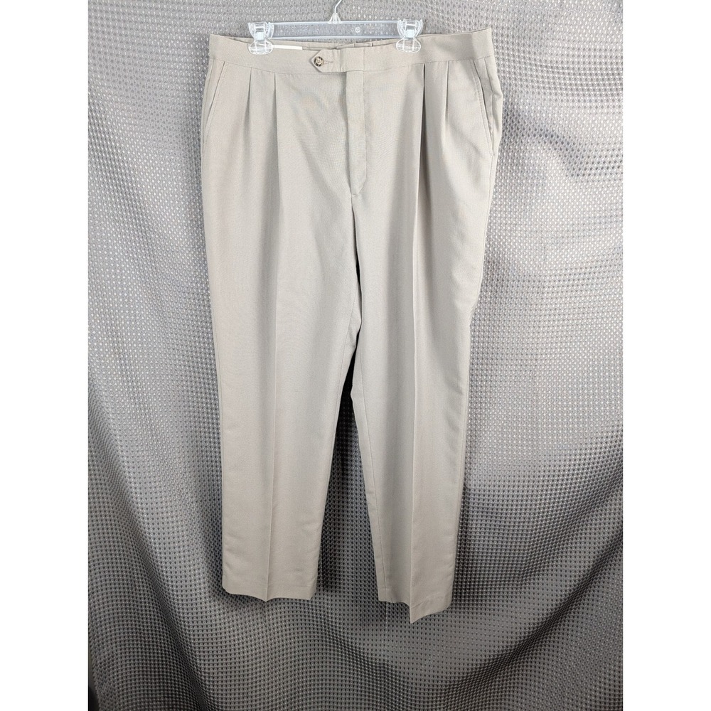 Sansabelt Mens Dress Pants Beige Pleated Classic Slacks 38x32 Vintage
